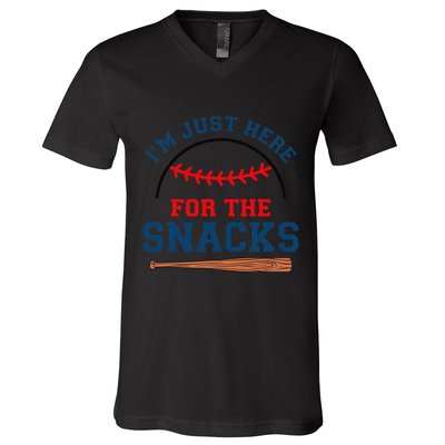 IM Just Here For The Snacks Funny Baseball Season Softball V-Neck T-Shirt