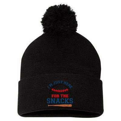 IM Just Here For The Snacks Funny Baseball Season Softball Pom Pom 12in Knit Beanie