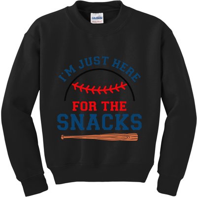 IM Just Here For The Snacks Funny Baseball Season Softball Kids Sweatshirt