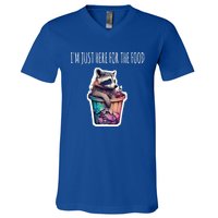 Im Just Here For The Free Food Raccoon Funny Gift V-Neck T-Shirt