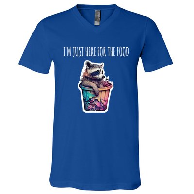 Im Just Here For The Free Food Raccoon Funny Gift V-Neck T-Shirt