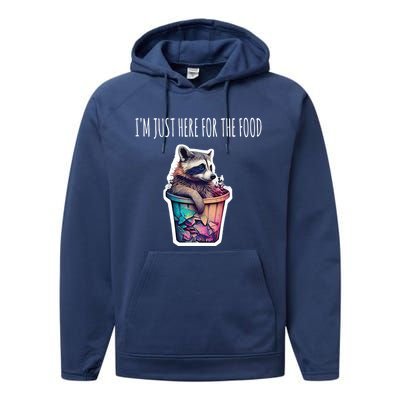 Im Just Here For The Free Food Raccoon Funny Gift Performance Fleece Hoodie