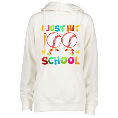 I Just Hit 100 Days Of School Baseball 100th Day Gift Womens Funnel Neck Pullover Hood