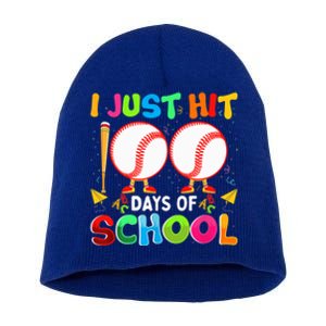 I Just Hit 100 Days Of School Baseball 100th Day Gift Short Acrylic Beanie