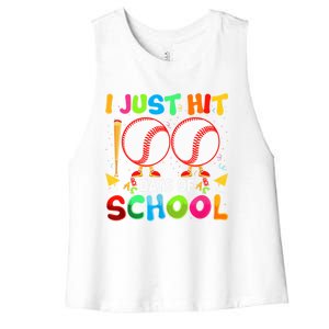 I Just Hit 100 Days Of School Baseball 100th Day Gift Women's Racerback Cropped Tank