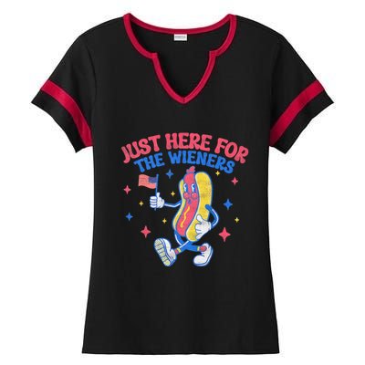 IM Just Here For The Wieners 4th Of July Hot Dog Ladies Halftime Notch Neck Tee