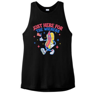 IM Just Here For The Wieners 4th Of July Hot Dog Ladies PosiCharge Tri-Blend Wicking Tank