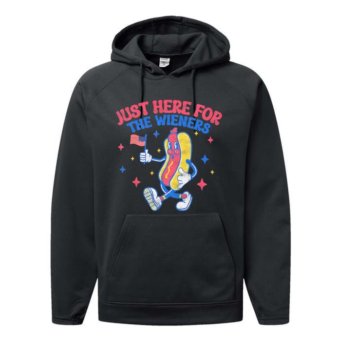 IM Just Here For The Wieners 4th Of July Hot Dog Performance Fleece Hoodie