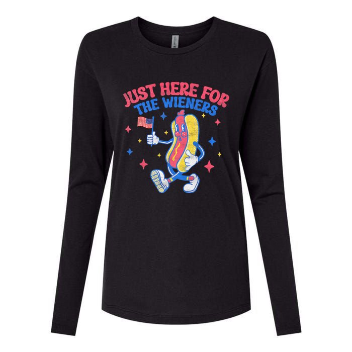 IM Just Here For The Wieners 4th Of July Hot Dog Womens Cotton Relaxed Long Sleeve T-Shirt