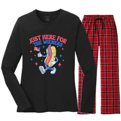 IM Just Here For The Wieners 4th Of July Hot Dog Women's Long Sleeve Flannel Pajama Set 