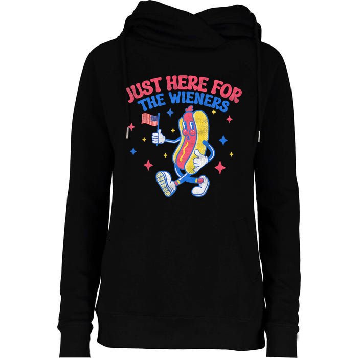 IM Just Here For The Wieners 4th Of July Hot Dog Womens Funnel Neck Pullover Hood