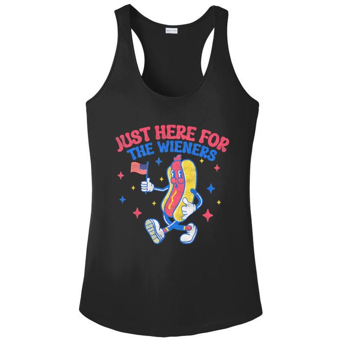 IM Just Here For The Wieners 4th Of July Hot Dog Ladies PosiCharge Competitor Racerback Tank