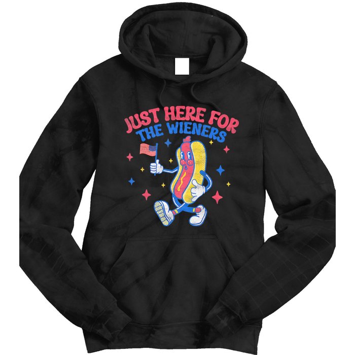 IM Just Here For The Wieners 4th Of July Hot Dog Tie Dye Hoodie