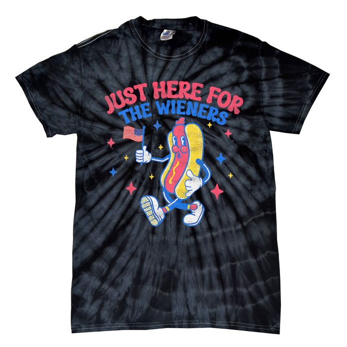 IM Just Here For The Wieners 4th Of July Hot Dog Tie-Dye T-Shirt