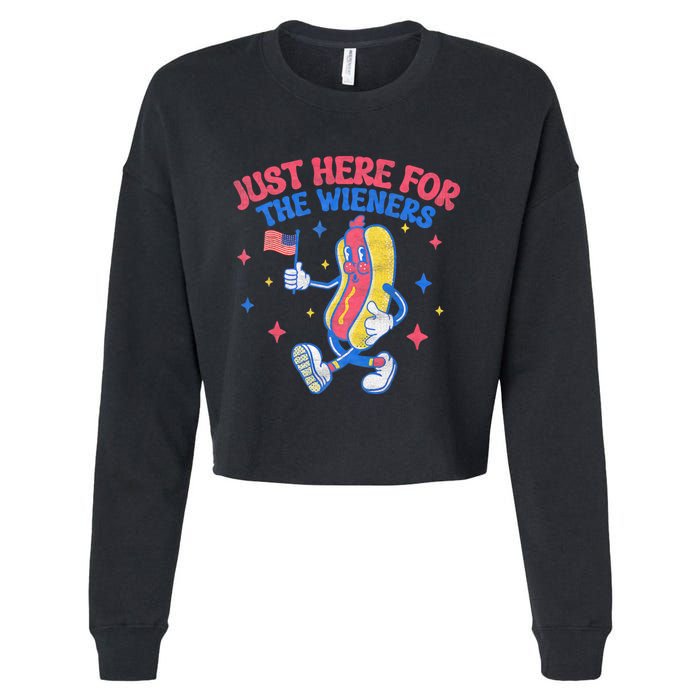 IM Just Here For The Wieners 4th Of July Hot Dog Cropped Pullover Crew