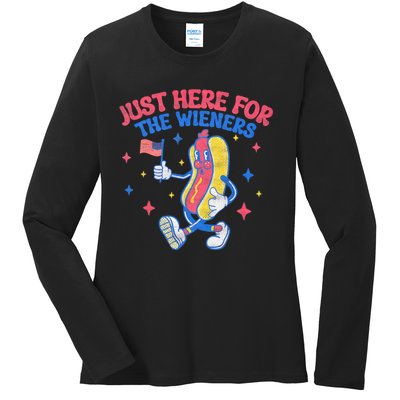 IM Just Here For The Wieners 4th Of July Hot Dog Ladies Long Sleeve Shirt