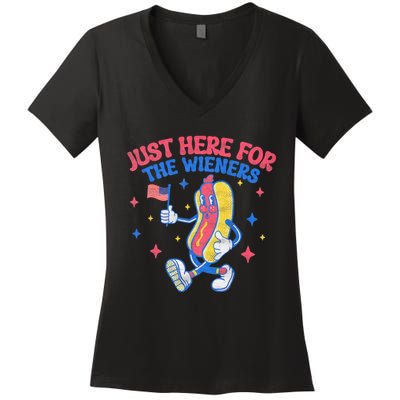 IM Just Here For The Wieners 4th Of July Hot Dog Women's V-Neck T-Shirt