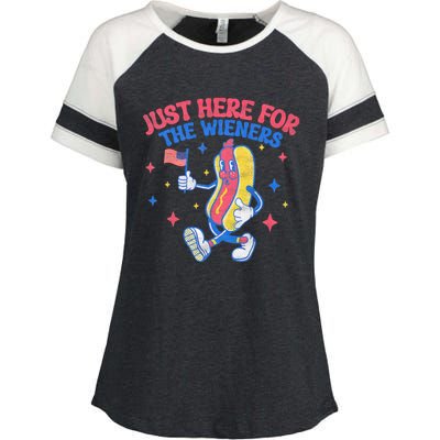 IM Just Here For The Wieners 4th Of July Hot Dog Enza Ladies Jersey Colorblock Tee