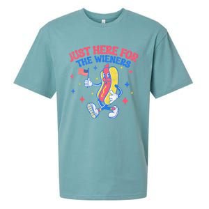 IM Just Here For The Wieners 4th Of July Hot Dog Sueded Cloud Jersey T-Shirt