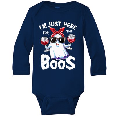 Im Just Here For The Boos Funny Wine Ing Halloween Gift Baby Long Sleeve Bodysuit