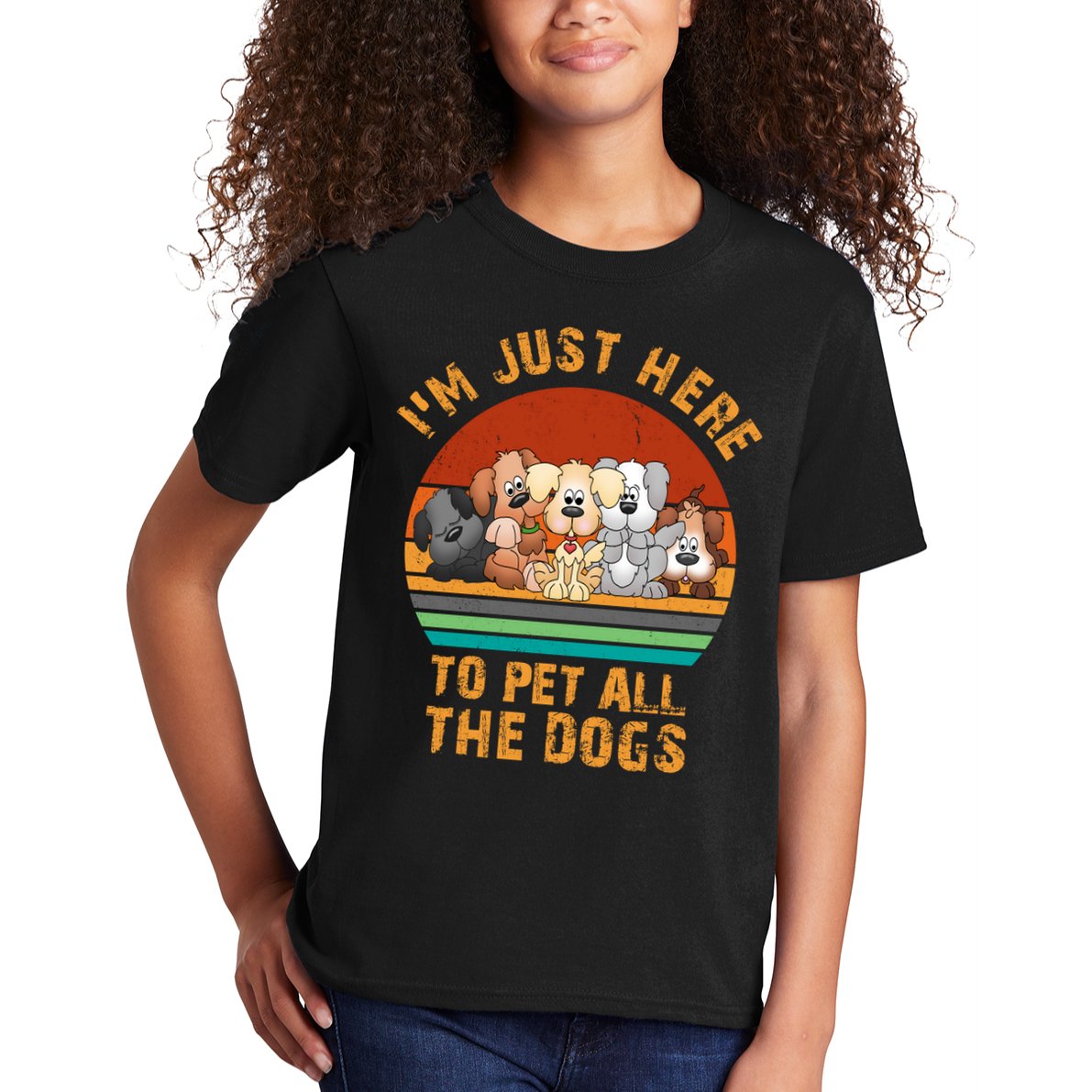 I'm Just Here To Pet All The Dogs Funny Dog Lover Vintage Kids T-Shirt