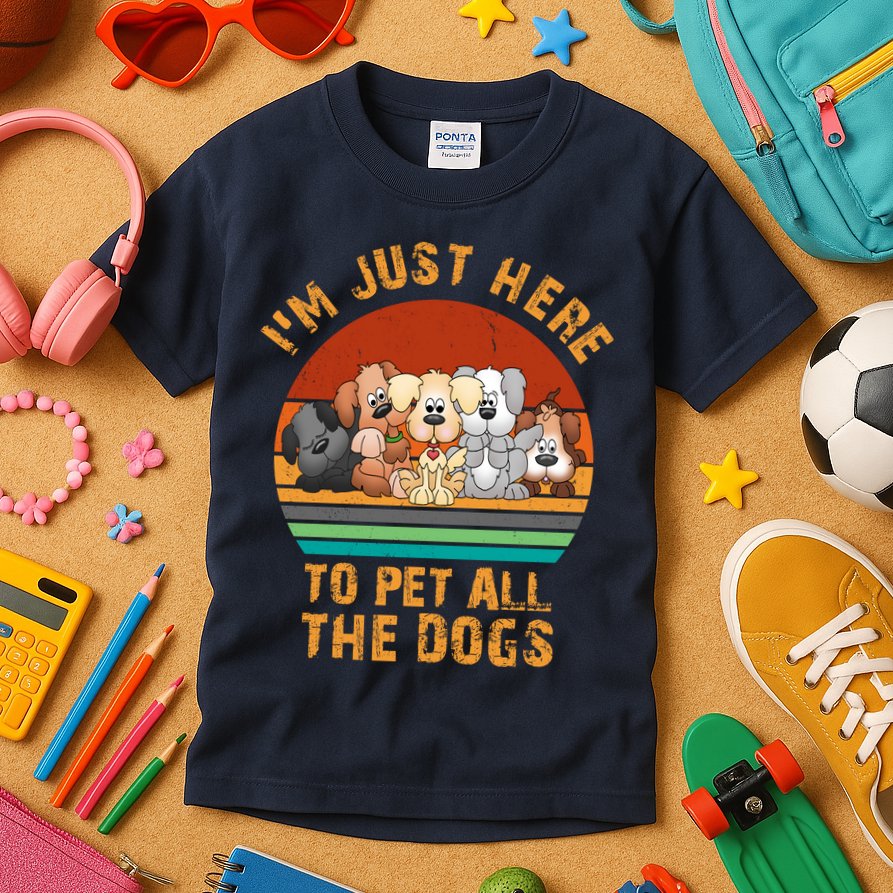 I'm Just Here To Pet All The Dogs Funny Dog Lover Vintage Kids T-Shirt