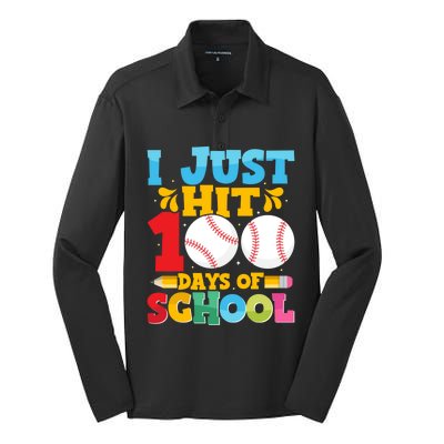 I Just Hit 100 Days Of School Baseball 100th Day Funny Gift Silk Touch Performance Long Sleeve Polo