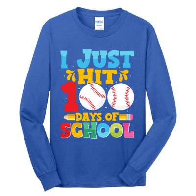 I Just Hit 100 Days Of School Baseball 100th Day Funny Gift Tall Long Sleeve T-Shirt