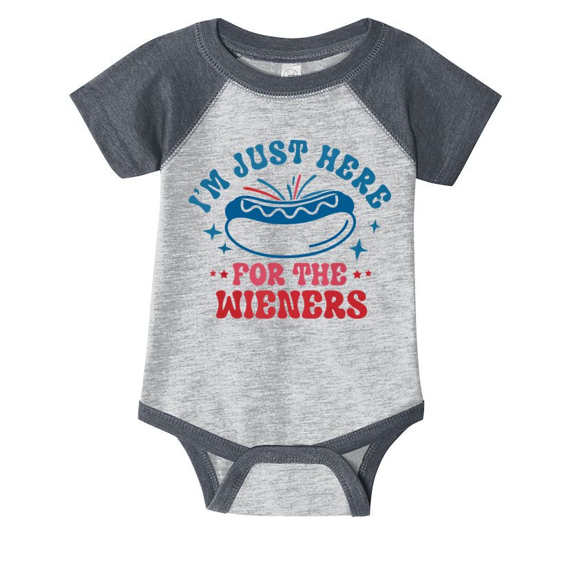 Im Just Here For The Wieners 4th Of July Hot Dogs Infant Baby Jersey Bodysuit