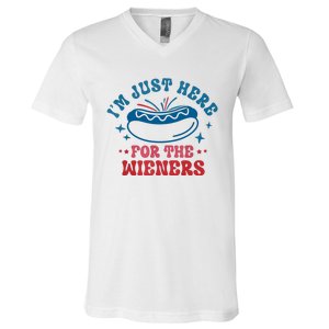 Im Just Here For The Wieners 4th Of July Hot Dogs V-Neck T-Shirt