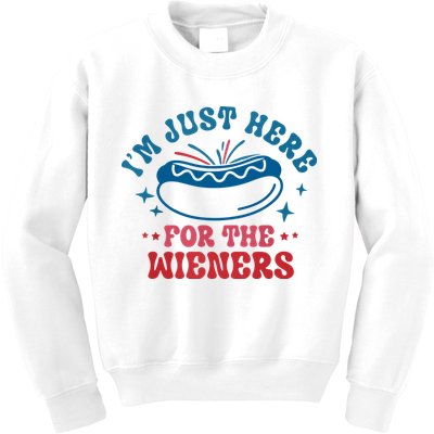 Im Just Here For The Wieners 4th Of July Hot Dogs Kids Sweatshirt