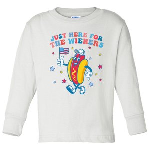 IM Just Here For The Wieners Funny 4th Of July Toddler Long Sleeve Shirt