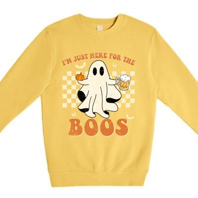 Im Just Here For The Boos Ghost Retro Groovy Halloween Gift Premium Crewneck Sweatshirt