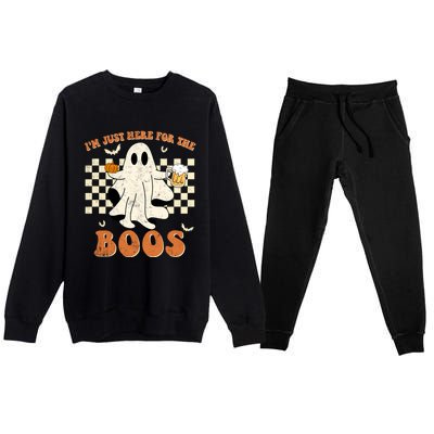 Im Just Here For The Boos Ghost Retro Groovy Halloween Gift Premium Crewneck Sweatsuit Set