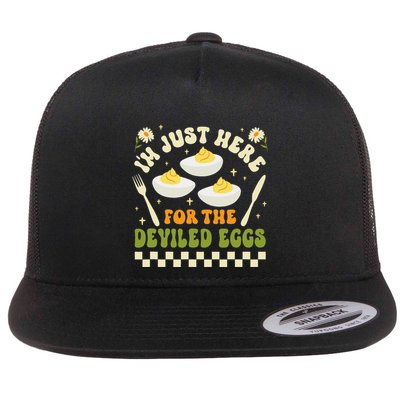 IM Just Here For The Deviled Eggs Funny Easter Sunday Flat Bill Trucker Hat