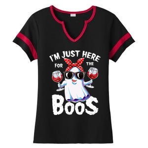 IM Just Here For The Boos Halloween Women Ghost Cute Funny Ladies Halftime Notch Neck Tee