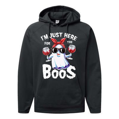 IM Just Here For The Boos Halloween Women Ghost Cute Funny Performance Fleece Hoodie