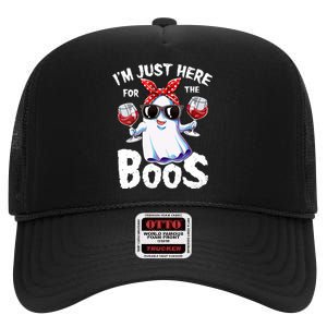 IM Just Here For The Boos Halloween Women Ghost Cute Funny High Crown Mesh Back Trucker Hat