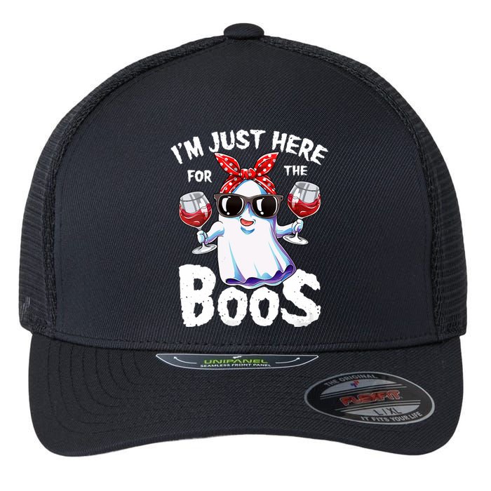 IM Just Here For The Boos Halloween Women Ghost Cute Funny Flexfit Unipanel Trucker Cap