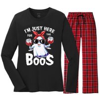 IM Just Here For The Boos Halloween Women Ghost Cute Funny Women's Long Sleeve Flannel Pajama Set 