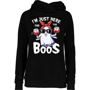 IM Just Here For The Boos Halloween Women Ghost Cute Funny Womens Funnel Neck Pullover Hood