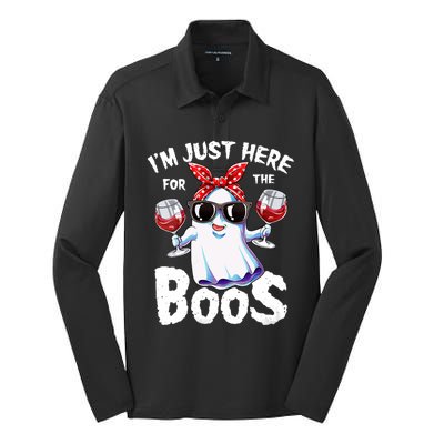 IM Just Here For The Boos Halloween Women Ghost Cute Funny Silk Touch Performance Long Sleeve Polo