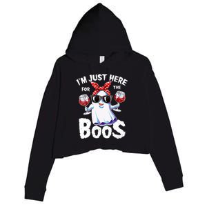 IM Just Here For The Boos Halloween Women Ghost Cute Funny Crop Fleece Hoodie