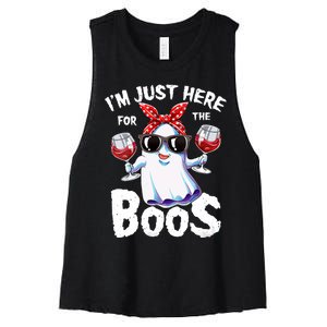 IM Just Here For The Boos Halloween Women Ghost Cute Funny Women's Racerback Cropped Tank