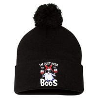 IM Just Here For The Boos Halloween Women Ghost Cute Funny Pom Pom 12in Knit Beanie