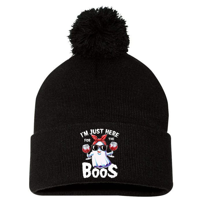 IM Just Here For The Boos Halloween Women Ghost Cute Funny Pom Pom 12in Knit Beanie