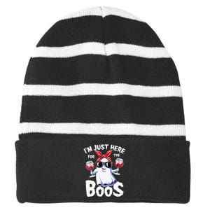 IM Just Here For The Boos Halloween Women Ghost Cute Funny Striped Beanie with Solid Band