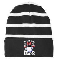 IM Just Here For The Boos Halloween Women Ghost Cute Funny Striped Beanie with Solid Band