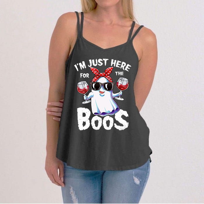 IM Just Here For The Boos Halloween Women Ghost Cute Funny Women's Strappy Tank