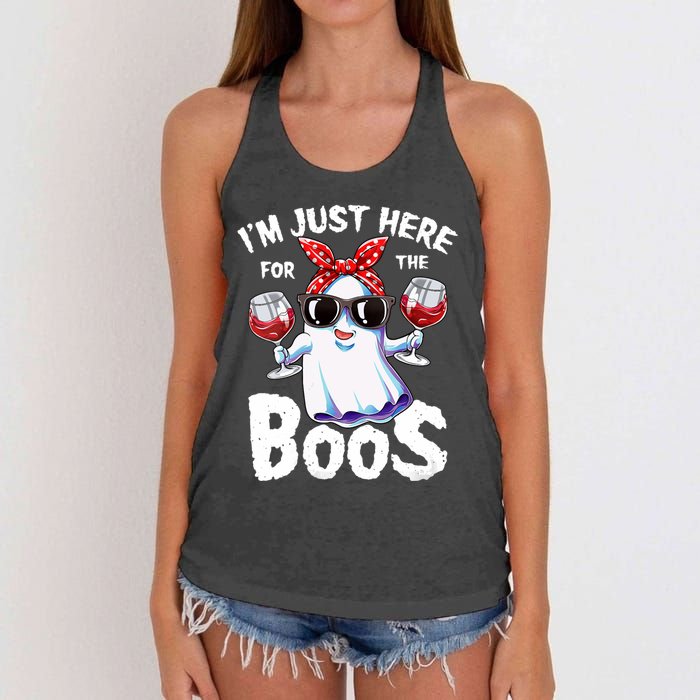 IM Just Here For The Boos Halloween Women Ghost Cute Funny Women's Knotted Racerback Tank